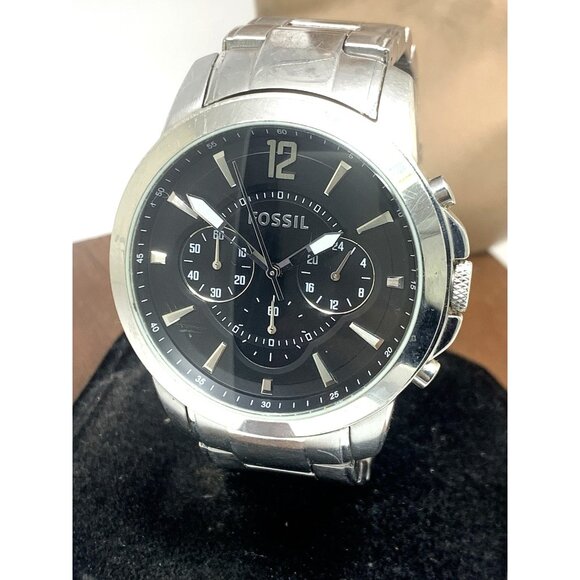Fossil Men's Watch FS4532 Quartz Chronograph Black Dial Silver Steel 44mm USED - Picture 1 of 14